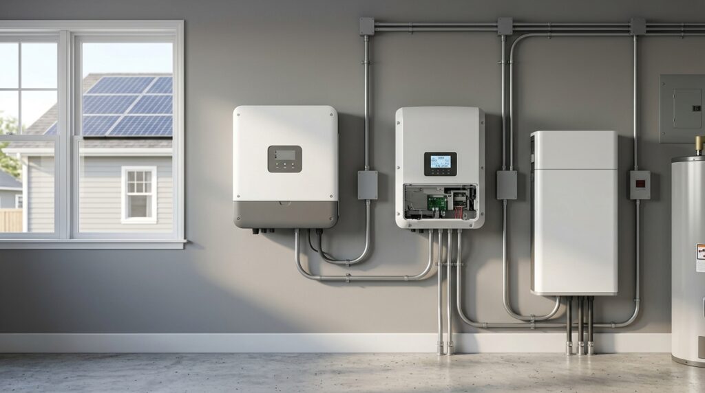 Residential solar inverter equipment with a hybrid inverter and battery storage